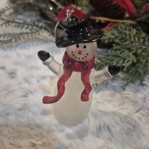 Lighted Frosty Snowman Ornament with Red Scarf